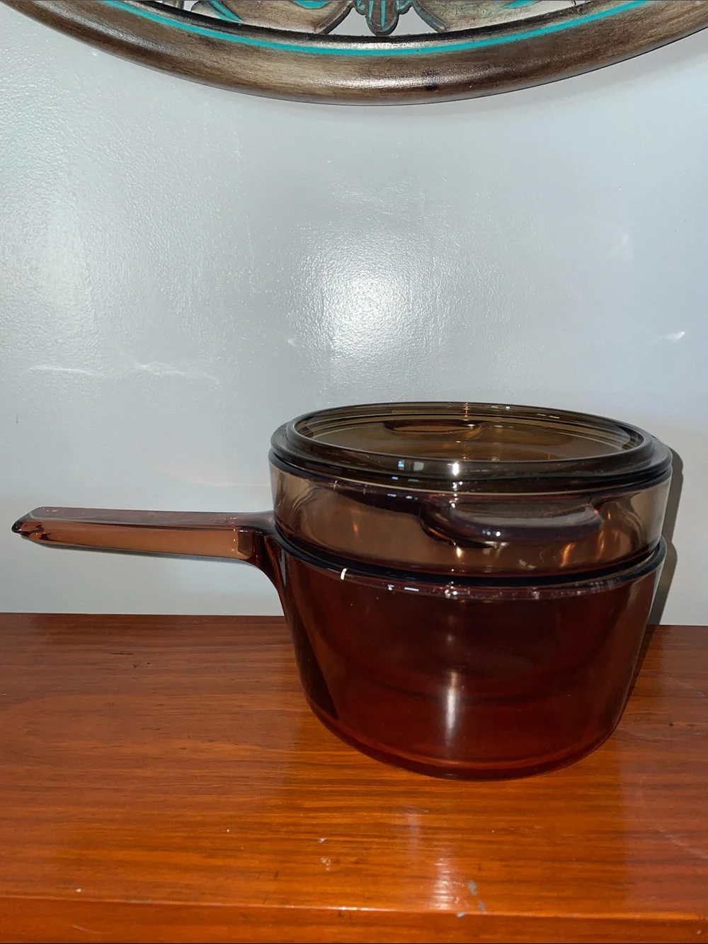 Vintage Corning Visions Amber Glass 1.5L Double Boiler Saucepan Set w Lid